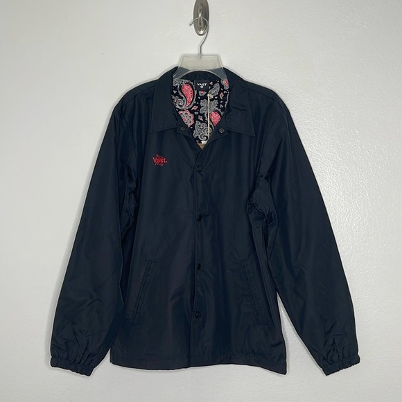 Vast Life Global Black Waterproof Snap Closure Coaches Jacket Men's Large New - Picture 1 of 9